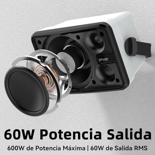 Plyee Audio 600W Bluetooth Speakers for Outdoor, Wireless Sync Between Speakers, Powerful Bass, Wall Mount for Terrace, Porch, Gazebo, Garage, Pack of 2, White (Mz-658)