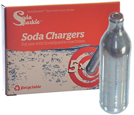Soda Sparkle Co2 Gas Seltzer Cartridges Compatible w/ SodaSparkle and Cuisinart Soda Maker, 5-Chargers