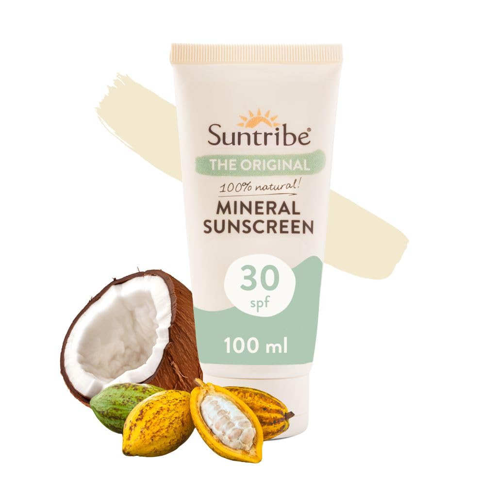Suntribe Natural Mineral Sunscreen SPF 30/100 ml, Tinted, Organic - 100% Natural & Reef Safe, Non-Nano Zinc Oxide, Water Resistant - Winner Beauty Shortlist Awards 2022