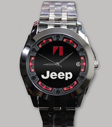 Custom Personality Jeep 4Wheels Drive Red Logo Wristwatch Silver Alloy Band