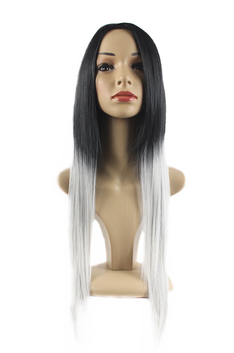 Xiaoyu 65cm Long Straight Black and Gray Gradient Female Wig