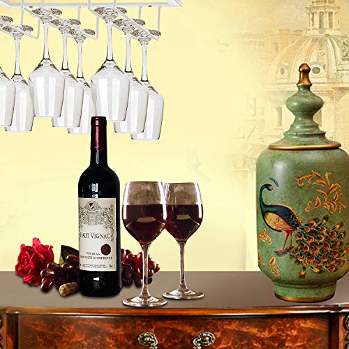 MOCOUM Wine Glasses Rack Under Cabinet Stemware Rack, Wine Glass Hanger Rack Wire Wine Glass Holder Storage Hanger for Cabinet Kitchen Bar (White, 3 Rows 2 Pack) - Thumbnail 5