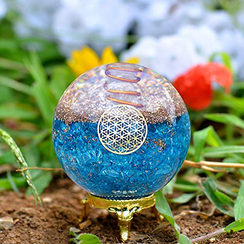 Orgonite Crystal Blue Aquamarine Crystal Ball with Stand for Positive Energy, E-emission Protection and Chakra Balancing… - Image 9