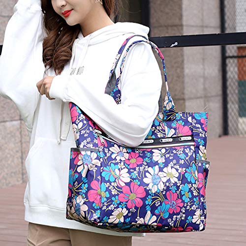 Women’s Canvas Nylon Floral Multi Pocket Top Handle Tote Handbags Bag Shoulder Bag Shopping Bags - Thumbnail 2