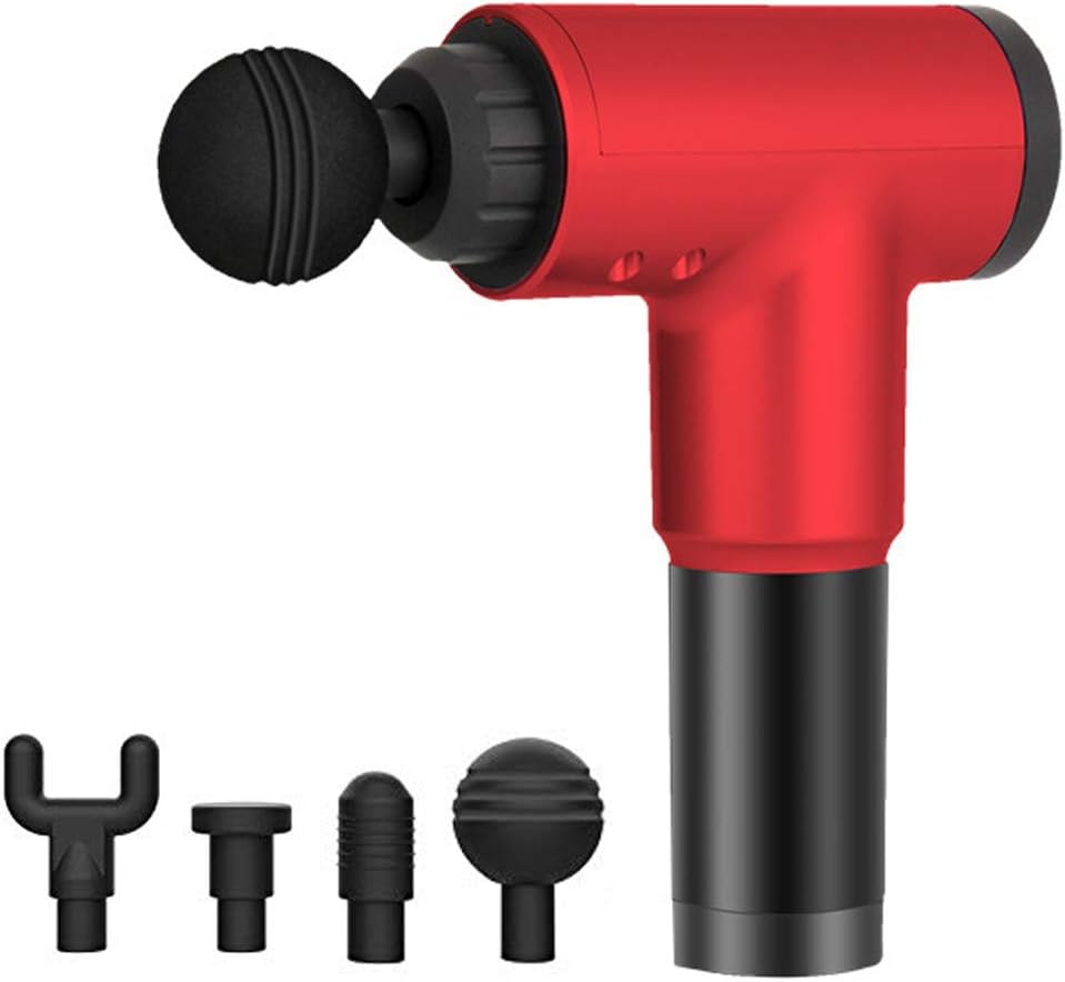 CHERRYSUNNY Professional Deep Tissue Percussion Massage Gun,Cordless Handheld Quiet Powerful Brushless Motor Muscle Massage Gun, Includes 4 Massage Heads (Red)