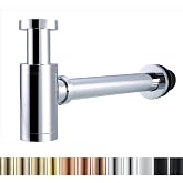 RANDOM Brass Contemporary Round Bottle P Trap 1 1/4,Basin Sink Waste Drain P Trap Kit (Chrome)
