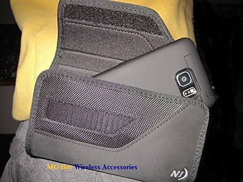 Nite Ize Black Sideways Extended Extra XX-large Horizontal Rugged Heavy Duty Holster Pouch W/Fixed Belt Clip Fits Motorola Moto G5 Plus /XT1685 W/Hybrid Protector Cover Case On Cellphone