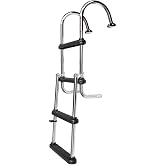 Pontoon Boat Ladder, 4 Step Folding Boarding Ladder, Stainless Steel | Dock Ladder, Speed Boat Fish and Ski, Wide Pedals, Hand Railings
