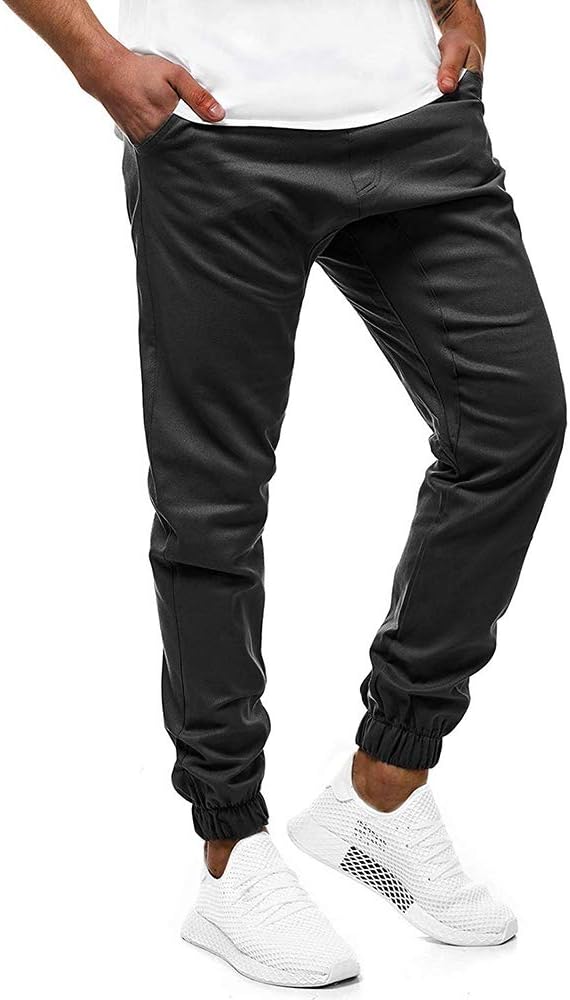 Jogging Sweatpants Sports Gym Trousers for Men, Casual Slim Fit Elastic Waist Bottoms Solid Color Tracksuit Training Skinny Pants with Pockets for Workout Running