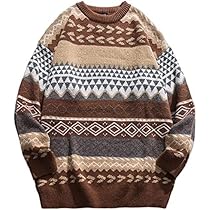 Arssm Vintage Sweater Men Striped Oversized Knit Winter Sweaters Crewneck  Casual Retro Color Block Pullover(Brown-L) at Amazon Men’s Clothing store