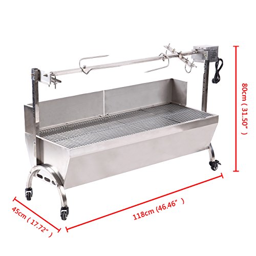 TryE Rotisserie Roaster Grill Skewer Spit Stainless Steel Hog Roasting Machine Charcoal BBQ Pig Lamb