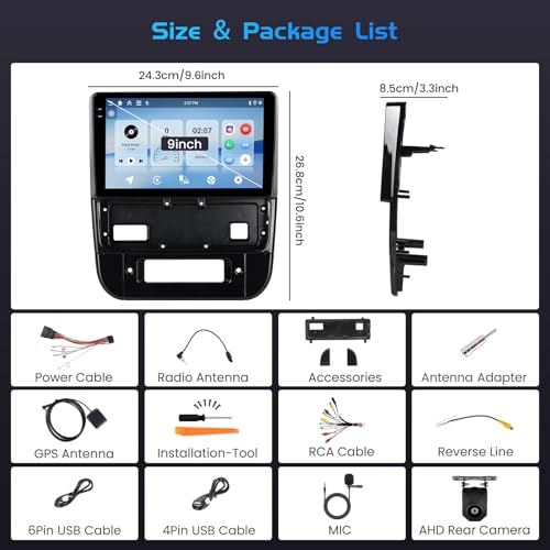 Inefala 4+128G Android 15 Car Radio for Peugeot 406 1999-2004, 9'' in-Cell Bildschirm with Wireless Carplay and Android Auto Link Mirror Radio FM/RDS GPS WiFi Bluetooth SWC Backup Camera