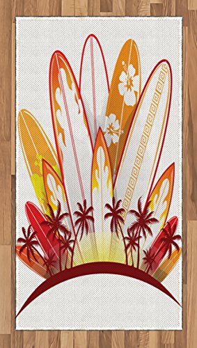 Lunarable Surfboard Area Rug, Island Surfboards Holidays Paddle Sunset
Australia Joy Entertaining, Flat Woven Accent Rug for Living Room
Bedroom Dining Room, 2.6 x 5 FT, Marigold White Burgundy