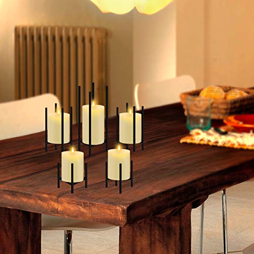 smtyle Candle Holders Set of 5 Candelabra for Fireplace Accessories with Black Iron-3.5" Diameter Ideal for Pillar LED Candles - Thumbnail 5