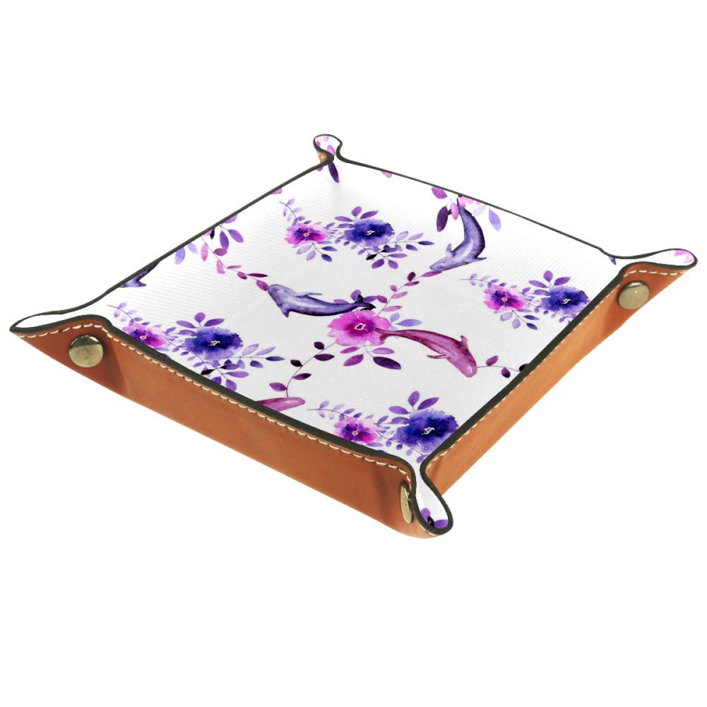 Dice Holder Leather Folding Rectangle Tray for RPG, DND and Other Table Games,Flower and Fish