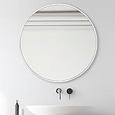 FRUMENSHIP 30 Inch Silver Round Mirror, Circle Wall Mirror with Metal Frame, for Bathroom, Vanity, Bedroom, Living Room, Entrance