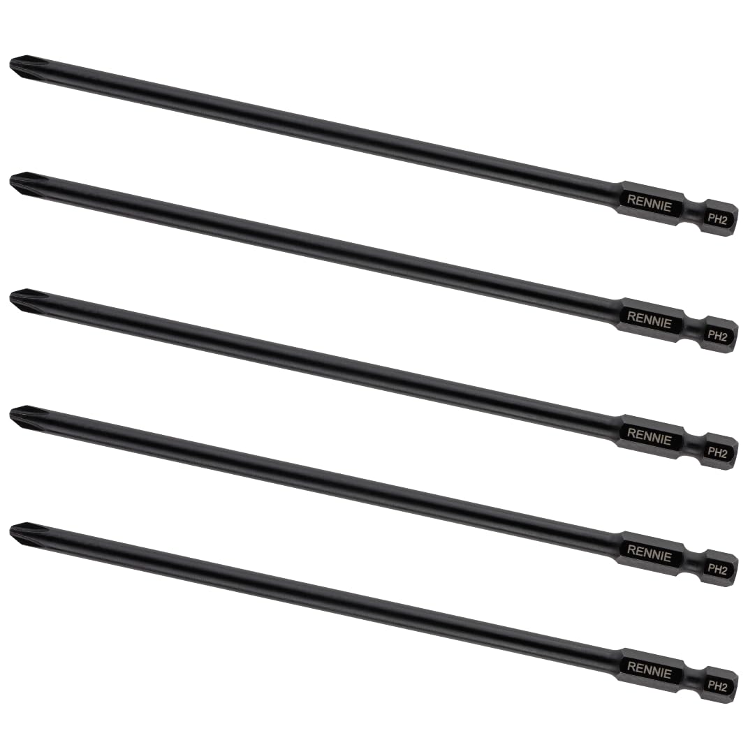 5 x Rennie Tools 157mm PH2 Autofeed Collated Drywall Screwdriver Gun Bit Heavy Duty Phillips No.2 Compatible with Makita BFR550 6843 DFR550
