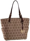 MICHAEL Michael Kors Jet Set Monogram Signature Jacquard Tote,Beige/Black/Mocha,one size