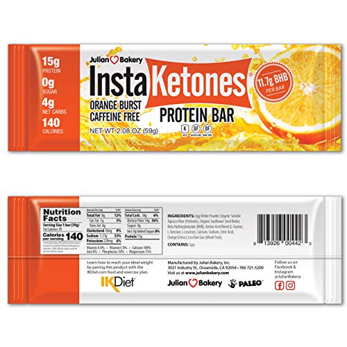 Julian Bakery InstaKetones Protein Bar Orange Burst CaffeineFree 11.7g GoBHB Per Protein