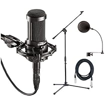 Audio Technica AT2035 Large Diphragm Condenser Microphone w/Shock Mount, Pop Filter, Mic Cable, and Mic Stand
