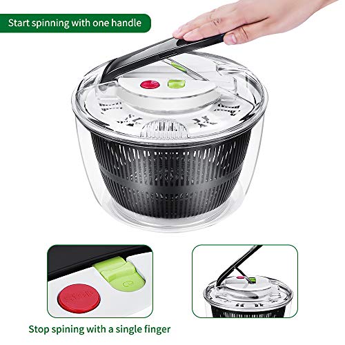 Large Salad Spinner - 5L Lettuce Spinner Vegetables Washer and Dryer, Upgraded Press Design with Lockable Plastic Colander Basket & Salad Bowl, Fruit Veggie Wash & Salad Making, BPA Free