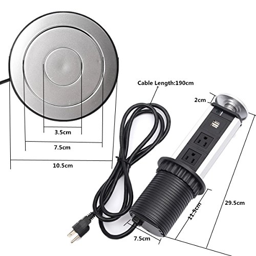 Pulling Pop-up Outlets Desktop Kitchen Countertop Island Power Grommet, Surgetek Hidden-Power Power Strip with 3-Socket& Dual USB Chargers Double-Break Switch (Without Surge Protector) - Thumbnail 2
