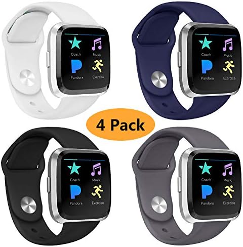 Coperr 4 Packs Bands Compatible with Fitbit Versa/Fitbit Versa Lite for Women and Men, Soft Silicone Sport Strap Replacement Wristband with Ventilation Holes for Fitbit Versa Smart Watch
