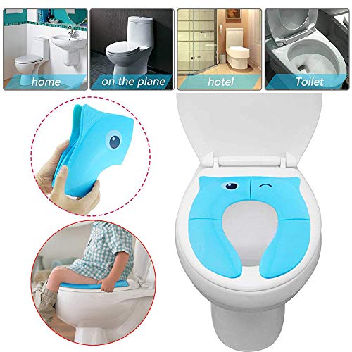 Yliquor Portable Foldable Potty Training Seat Baby Travel Toilet Potty Seat Covers Non Slip Pads, Blue
