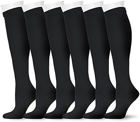 TAINOO 6 Pairs of Black Compression Socks for Men &amp; Women Graduated Athletic Unisex Fit for Running Sports Nurses Shin Splints Flight Travel Maternity Pregnancy Circulation Recovery 15-20 mmHg