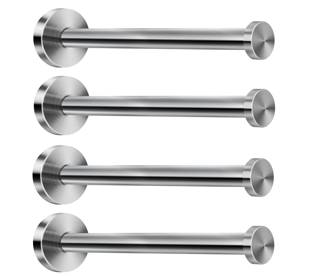 NELXULAS Brushed Stainless Steel Bath Towel Hooks Single Super Heavy Duty Wall Mount Hook, Coat Hook, Fit for Bedroom,Living Room, Bathroom and Fitting Room, Office(8", 4 PCS)