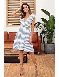 Vestido de mujer de manga corta a rayas, estilo vintage, informal, con cinturón