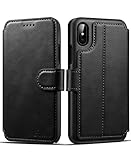 iPhone X Case, iPhone X Wallet Case, iPhone X Leather Case, Pasonomi [Slim Fit] Vintage Flip Case Cover with Stand Function & Credit Card Slots for Apple iPhone X, Support Wirless Charging (Black)