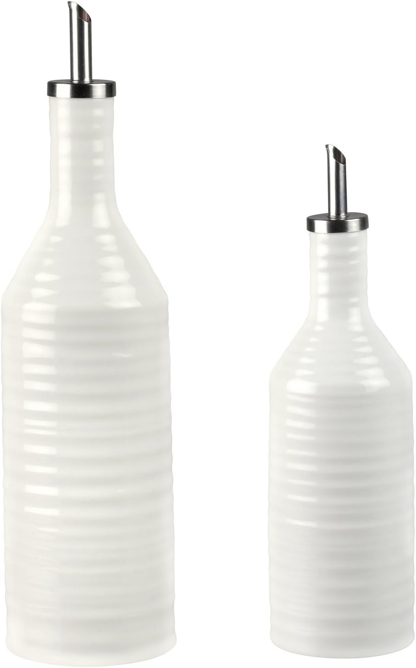 Portmeirion x Sophie Conran Oil & Vinegar Drizzler Set, White Porcelain, Durable with Controlled Flow