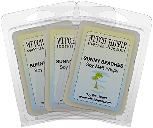 Witch Hippie Sunny Beach Scented Wickless Candle Tarts 3 Pack, 18 Natural Soy Wax Cubes, A Tranquil Blend of Orange Blossom, Lavender, Jasmine, Rose & A Base Note of Musk