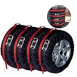 4 Pcs Tire Tote FLR 80cm/31in Diameter Foldable Spare Tire Covers Protection Covers Storage Bags Wheel Cover for Car Off Road Truck Black & Red