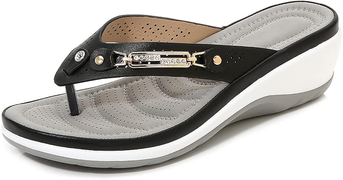 SONGJOY Flip Flops Women's Leather Toe Separator with Arch Support