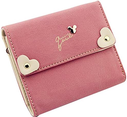 FXTXYMX Nubuck Leather Cute Coin Purse Double Love Lady Short Wallet (Dark Pink)