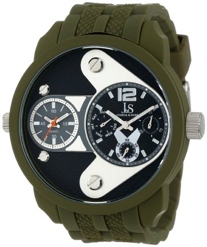 Joshua & Sons Men's JS52 Colored Dual Time Zone Swiss Quartz Watch Silicone Strap (Green)