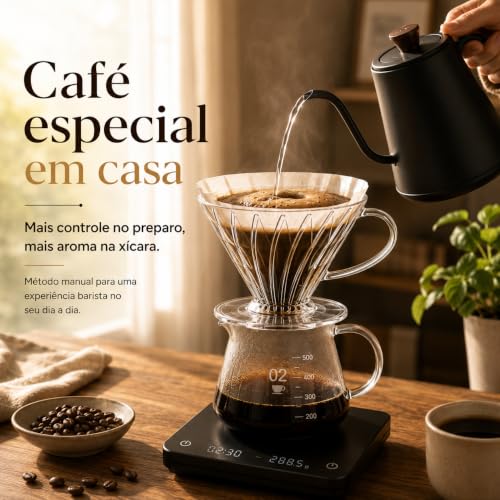 Coador para Filtro V60 02, Suporte para Filtro de Cafe V60 02 Transparente, com 40 Unidades Filtro de Papel 02, 2-4 Xícaras