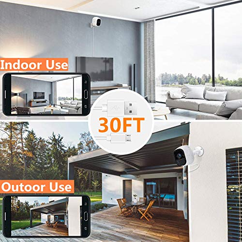 Weatherproof Indoor/Outdoor 30 Feet Power Extension Cable and Quick Charge 3.0 Power Adapter Compatible for Arlo Pro and Pro 2, Arlo GO, Other Home Camera (Micro USB) by - Taken, No Charging Needed