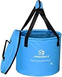 Freegrace Premium Compact Collapsible Bucket Portable Folding Water Container - Lightweight & Durable - Includes Mesh Pocket - Available in Multiple Colors & Sizes (Sky Blue, 16L (Lid))