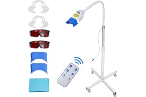 FENCIA Remote Control Mobile Teeth Whitening Lamp 36W 10 LED Dental LED Teeth Whitening Accelerator 3 Colors Blue/Purple/Red Light Teeth Whitener Bleaching System with Mouth Opener/Goggles/Bibs 110V