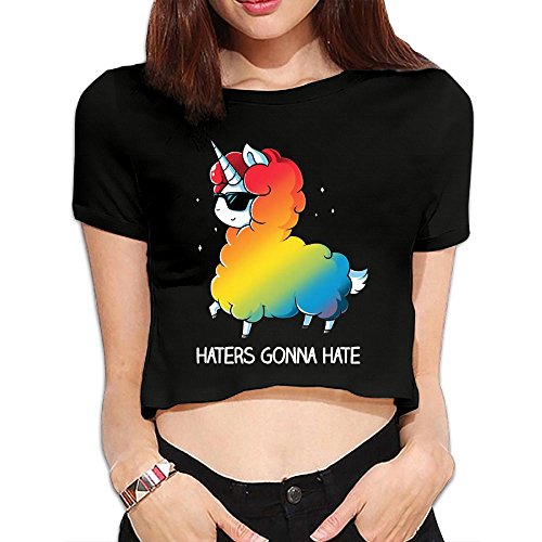 ZhiqianDF Rainbow Sheep LGBT Sexy Womens Cropped Tops Tees Short T-Shirt Blouse Clubwear Black M - Thumbnail 6