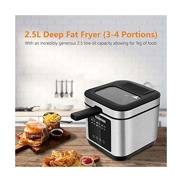 CUSIMAX-25L-Deep-Fat-Fryer-1200W-Touchscreen-Compact-Deep-Fryer-with-Timer-and-Temperature-Control-Stainless-Steel-Basket-and-Viewing-Window-Removable-Lid-Non-Stick-Oil-Tank-SilverBlack CUSIMAX 2.5L Deep Fat Fryer, 1200W Touchscreen Compact Deep Fryer with Timer and Temperature Control, Stainless Steel…
