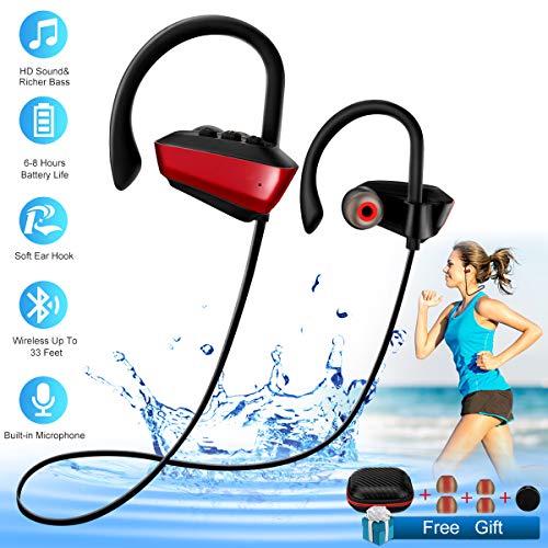 Wireless Bluetooth Headphones Sport Waterproof Bluetooth Earphones with Mic for Running in-Ear Wireless Sport Earbuds 8 Hour Playtime Bass Stereo Sweatproof Headphones for Workout Gym Men Women
