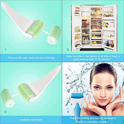 Eurobuy Ice Roller for Face & Eye Puffiness Migraine Pain Relief and Minor Injury,Set of 2 Roller Heads Ice Rolling Massager,Handhold Stainless Steel Roller,Skin Care Beauty Tool(White)