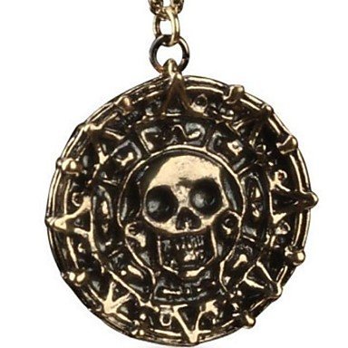 Pirates Of The Caribbean Aztec Antique Gold Skull Pendant Necklace Exaggerated Men Fashion Vintage Necklace ( Color : Bronze )