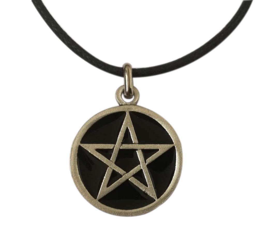Eurofusioni Silver plated Black Pentacle Star Wicca Pendant with Necklace - Talisman for Protection - Symbol of the Five Elements - Craft Jewel - Diameter 1 in