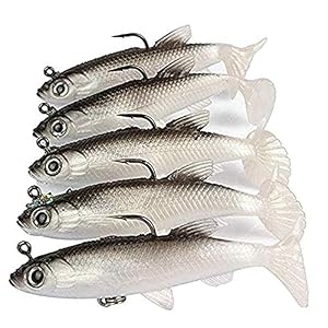 Wymaodan Ensemble De Leurres De Pêche, 5 Pièces 8 Cm Appât Souple Tête De Plomb Leurres De Poisson De Mer Matériel De Pêche Pointu Triple Crochet Appât Artificiel Queue En T