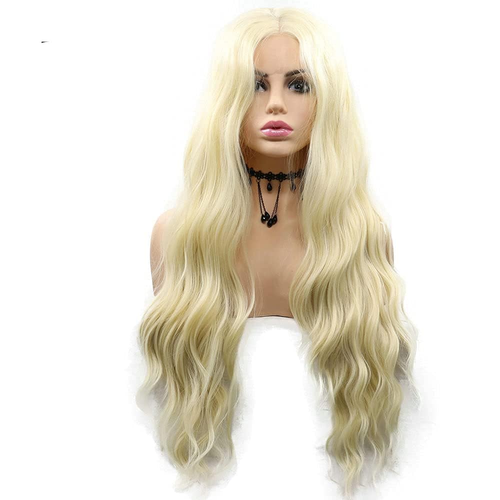 613 Blonde Water Wave Lace Front Wigs for Women Middle Part Glueless Natural Looking Long Wave Wig Synthetic Heat Resistant Fiber Wigs 24Inch